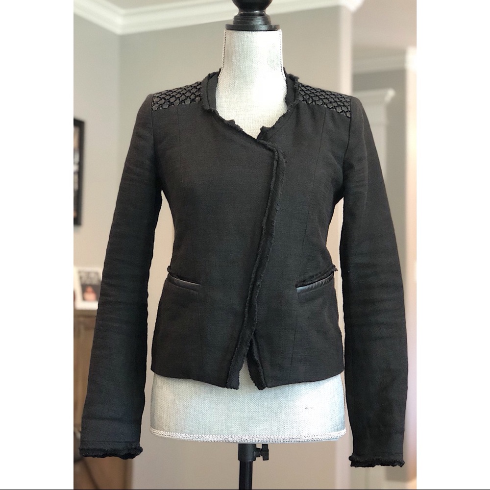 Maje Ahead Black Linen Moto Blazer
